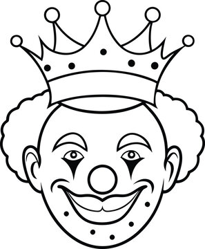 recommend clip art: clown with crown line art illustration black and white