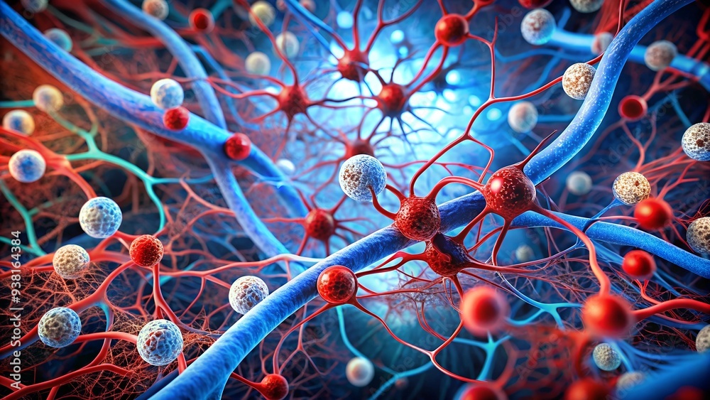 Poster intricate neural network: a mesmerizing digital illustration of a complex neural network, showcasing