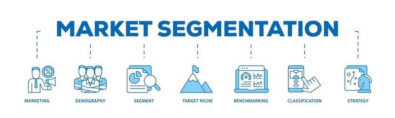 Market segmentation icon infographic illustration concept with icon of marketing, demography, segment, target niche, benchmarking, classification, strategy icon png and easy to edit 
