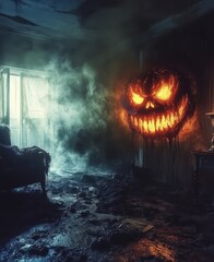 Halloween night with classic horror movie monsters and vintage decor