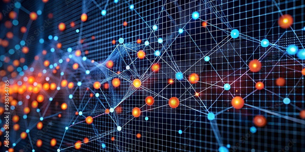 Poster digital network symphony: a vibrant symphony of interconnected data points, representing the flow of