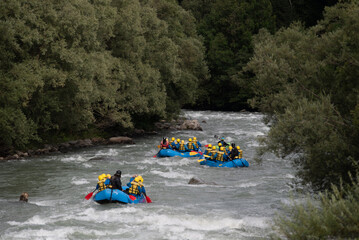 Rafting on the Noce river, Val di Sole, Trentino Alto Adige, Italy.