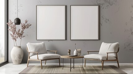 mock up poster frame , interior background , interior space , living room , contemporary style