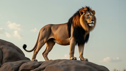 Majestic Lion Standing on a Rock