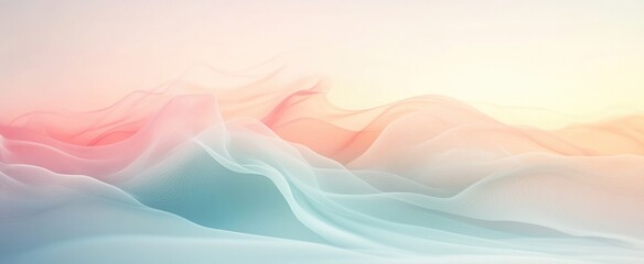 Obraz premium Graceful Banner with Delicate Mist Spreading Over Pastel Gradient Background for a Calming Visual.