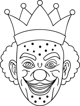 recommend clip art: clown with crown line art illustration black and white