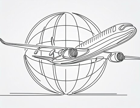 recommend clip art: Continuous Line Drawing of Airplane for Global Business Travel and Flight Logistics