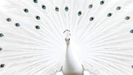 Fototapeta premium elegant white peacock with feathers spread, isolated on white background