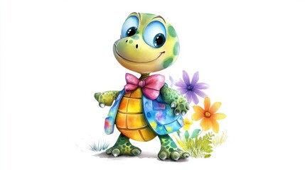 Obraz premium A cartoon turtle wearing a bow tie