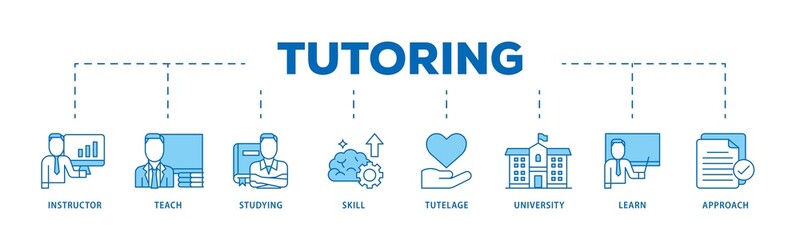 Tutoring icon infographic illustration concept with icon of approach, learn, skill, university, tutelage, studying, teach, instructor icon png and easy to edit 