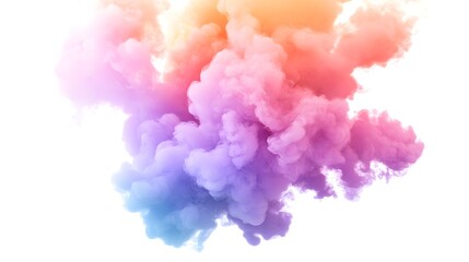 Fototapeta premium Smoke Bomb Explosion: A burst of colorful smoke from a smoke bomb, with plumes billowing out on a crisp white background. 