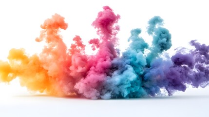 Fototapeta premium Smoke Bomb Explosion: A burst of colorful smoke from a smoke bomb, with plumes billowing out on a crisp white background. 