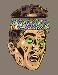 Head of Human Overthinking Vector Illustration