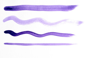 Abstract purple watercolor brush strokes on white background. Texture paper.