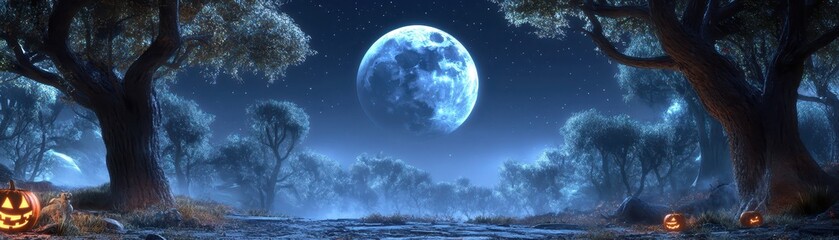 Spooky safari camp in a haunted wilderness on Halloween night