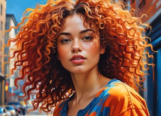 An illustration of a confident woman with flowing curly hair