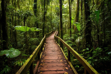 Obraz premium Tranquil Walkway Through Lush Tropical Rainforest