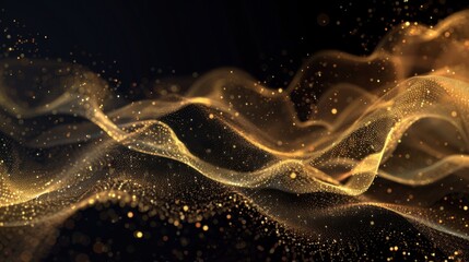 Glittering Golden Elegance. Sparkling luxury gold waves on black background