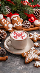 Fototapeta premium Festive Christmas sweets and cookies in holiday decor composition