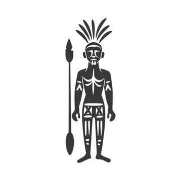 recommend clip art: Black and White Illustration of a Tribal Warrior with a Spear