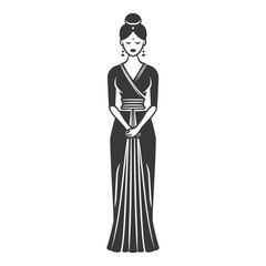 Black and white illustration of a woman in a traditional Indian sari