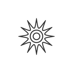 Naklejka premium Black and white line art depiction of a sun with rays