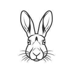 Black and White Line Art Drawing of a Rabbits Face