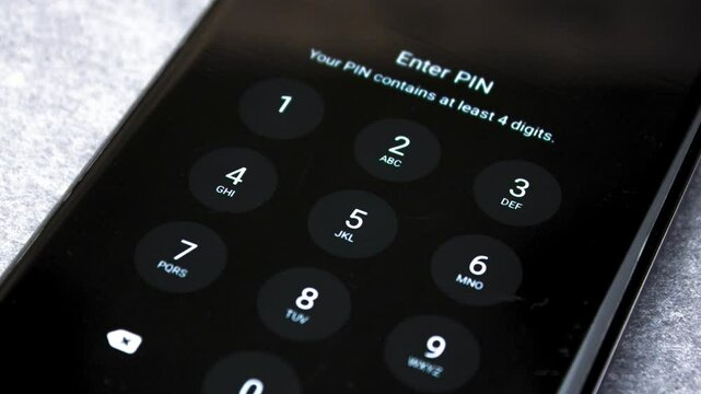 PIN code on the smartphone screen. Locked smartphone screen with password, pin code, password input,animation