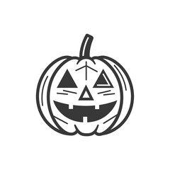 Black and White Line Art Illustration of a Carved Pumpkin