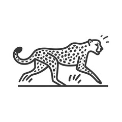 Black and White Line Art Illustration of a Cheetah Running