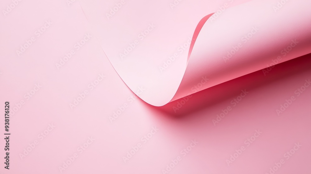 Wall mural pink paper curling at the edge on a soft pink backdrop, capturing a minimalistic aesthetic