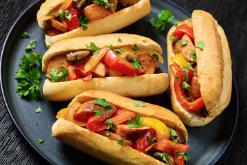zesty sausage, pepper, mushroom and onion hoagies
