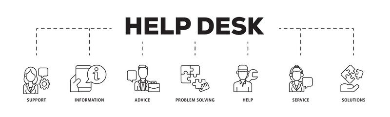 Help desk icon infographic illustration concept with icon of support, information, advice, problem solving, help, service and solutions icon png and easy to edit 