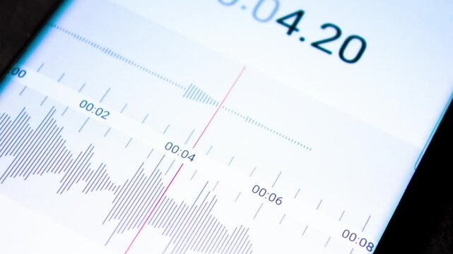Voice recorder on a smartphone. Voice recording wave on the screen of a smartphone. Recording sounds on a smartphone. Voice recorder noise level wave,animation