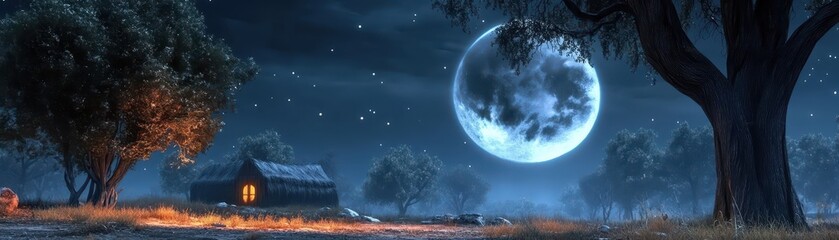 Fototapeta premium Spooky safari camp in a haunted wilderness on Halloween night