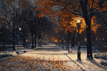 First snow covering the park