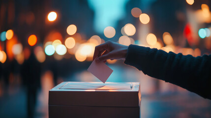 Fototapeta premium A person standing at a ballot box, with their hand held back, symbolizing the decision not to vote.