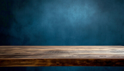 wooden table top with a dark blue background