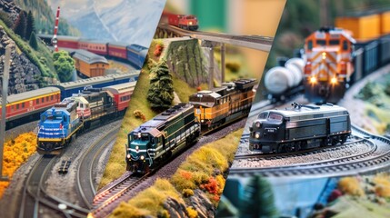 Miniature Train Set with Various Locomotives.