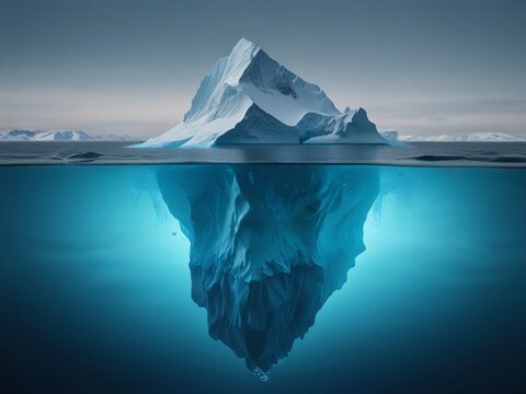iceberg in polar regions which shows a big hidden potential beneath the surface created with generative ai