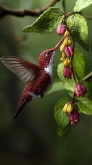 Bee Hummingbird Sucking Nectar from Flower, Realistic Photo, Pattern Background, Wallpaper, Cover and Screen for Smartphone, Cell Phone, Computer, Laptop, 9:16 and 16:9 Format