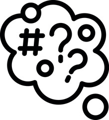 Simple thought bubble is filled with question marks and a hashtag, representing confusion and uncertainty