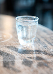 Small glas of Ouzo, a Greek aperitif alcoholic drink, Dahme, Germany
