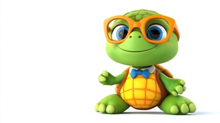 Obraz premium A cartoon turtle wearing glasses and a bow tie