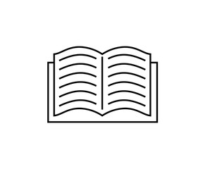 Simple open book icon with text lines, representing reading, education, knowledge sharing, and literacy. The design is minimalistic, with clean lines that emphasize clarity and simplicity.