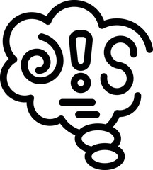 Thought bubble is expressing confusion with a spiral, question mark and exclamation mark