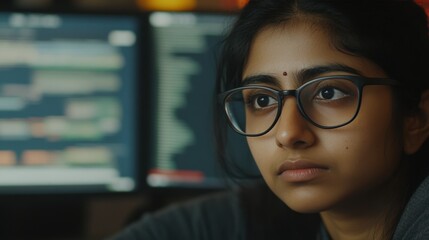Intense concentration of young programmer at work