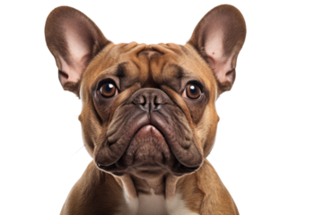 Close-up photo of a pitbull's withered face, isolated on a white background.
