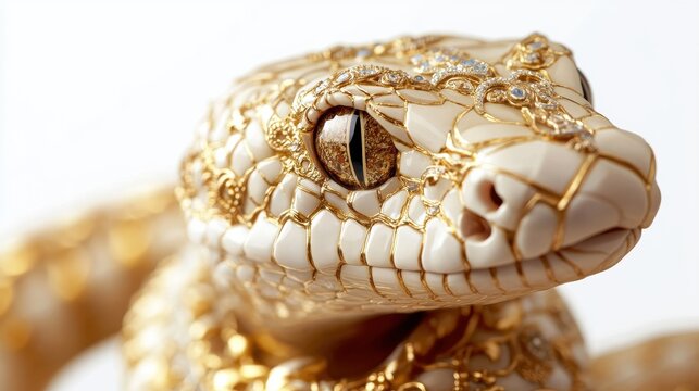 A gold and white snake with a gold eye
