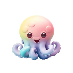 3d render of cute octopus isolated on transparent background